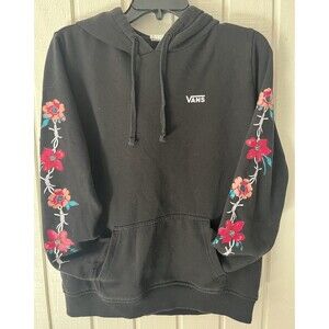 Vans Black Pullover Hoodie Black Floral Wire Sleeves - Unisex - Size Small